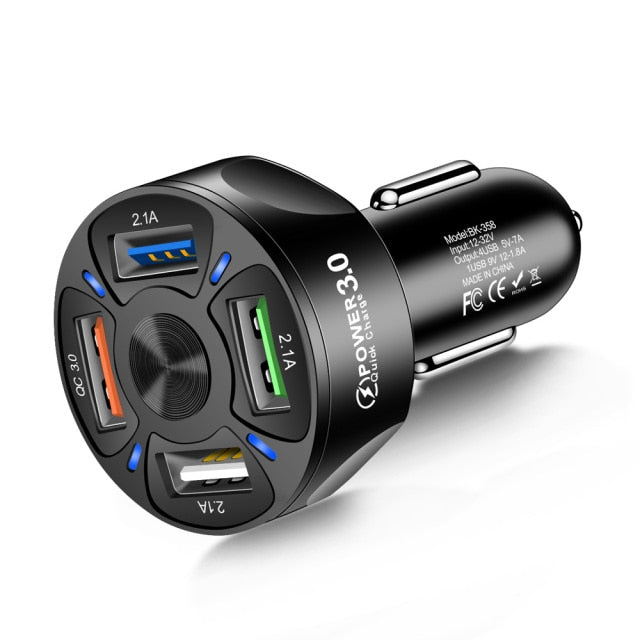 Car Mobile Fast Phone Charger 4 USB ports